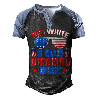 Red White And Blue Drinking Crew 4Th Of July Sunglasses Men's Henley Shirt Raglan Sleeve 3D Print T-shirt - Seseable