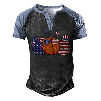 Red White Blue Basketball Lover Patriotic 4Th Of July Gifts Men's Henley Shirt Raglan Sleeve 3D Print T-shirt - Seseable