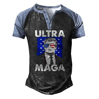 Retro Grunge Ultra Maga Trump Usa Flag Anti Biden Patriotic Men's Henley Raglan T-Shirt | Mazezy