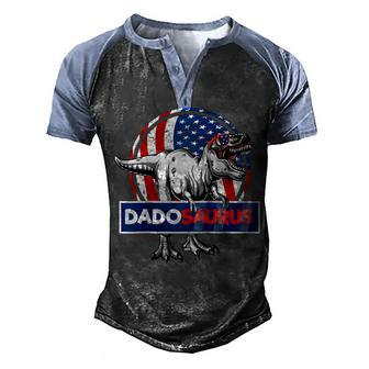 Retro Patriotic Dinosaur T Rex Dad Fathers Day 4Th Of July Men's Henley Shirt Raglan Sleeve 3D Print T-shirt - Seseable