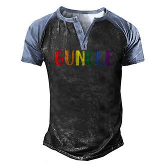 Retro Vintage Guncle Pride Uncle Gay Family Matching Lgbtq Men's Henley Raglan T-Shirt | Mazezy