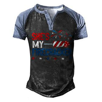 Shes My Firecracker 4Th July Matching Couples For Him Men's Henley Shirt Raglan Sleeve 3D Print T-shirt - Seseable
