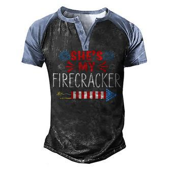 Shes My Firecracker 4Th Of July Matching Couples His And Her Men's Henley Shirt Raglan Sleeve 3D Print T-shirt - Seseable