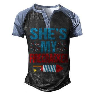 Shes My Firecracker His And Hers 4Th July Couples Men's Henley Shirt Raglan Sleeve 3D Print T-shirt - Seseable