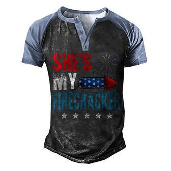 Shes My Firecracker His And Hers 4Th July Matching Couples Men's Henley Shirt Raglan Sleeve 3D Print T-shirt - Seseable