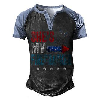 Shes My Firecracker His And Hers 4Th July Vintage Gift Men's Henley Shirt Raglan Sleeve 3D Print T-shirt - Seseable