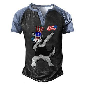 Siberian Husky Dabbing Dog Dad 4Th Of July Men's Henley Shirt Raglan Sleeve 3D Print T-shirt - Seseable