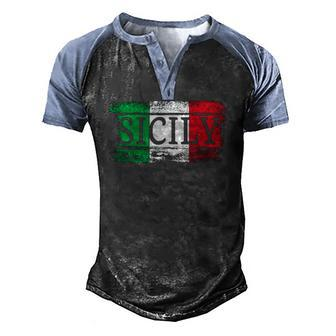 Sicilian Italian Italy Flag I Vintage Sicily Vacation Travel Men's Henley Raglan T-Shirt | Mazezy
