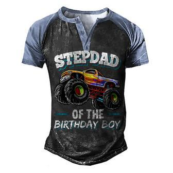 Stepdad Of The Birthday Boy Matching Family Monster Truck Men's Henley Shirt Raglan Sleeve 3D Print T-shirt - Seseable