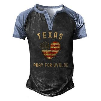Texas Pray For Uvalde American Flag Broken Heart Men's Henley Raglan T-Shirt | Mazezy