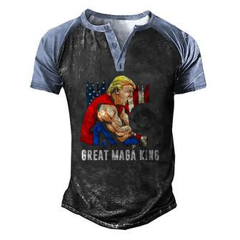 Trump Muscle Old The Great Maga King Ultra Maga Patriotic Flag Us Men's Henley Raglan T-Shirt | Mazezy