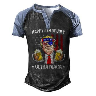 Ultra Maga Proud Pro Trump Happy 4Th Of July American Flag Men's Henley Raglan T-Shirt | Mazezy