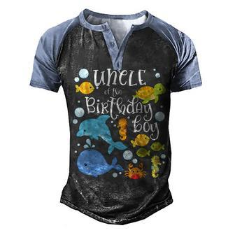 Uncle Of The Birthday Boy Sea Fish Aquarium Matching Family Men's Henley Shirt Raglan Sleeve 3D Print T-shirt - Seseable