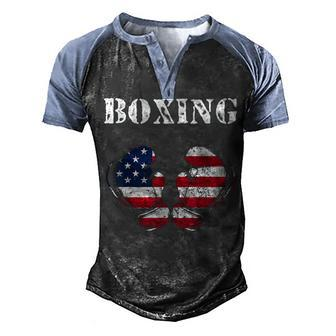 Usa American Flag Boxing Gloves 4Th Of July Patriotic Men's Henley Shirt Raglan Sleeve 3D Print T-shirt - Seseable
