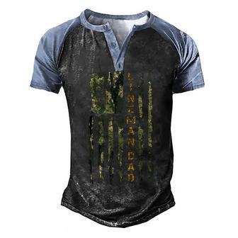 Usa Camo Flag Proud Electric Cable Lineman Dad Silhouette Men's Henley Shirt Raglan Sleeve 3D Print T-shirt - Seseable