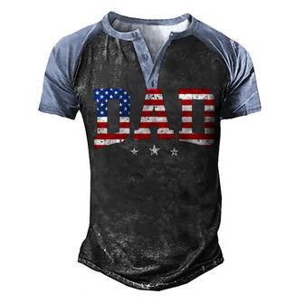 Mens Vintage Dad Fathers Day American Flag Usa Dad 4Th Of July Men's Henley Raglan T-Shirt | Mazezy