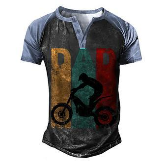 Vintage Motocross Dad Dirt Bike Fathers Day 4Th Of July Men's Henley Shirt Raglan Sleeve 3D Print T-shirt - Seseable