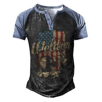 Welder American Flag Welding Gift Usa Patriotic Retro Helmet V2 Men's Henley Shirt Raglan Sleeve 3D Print T-shirt - Seseable