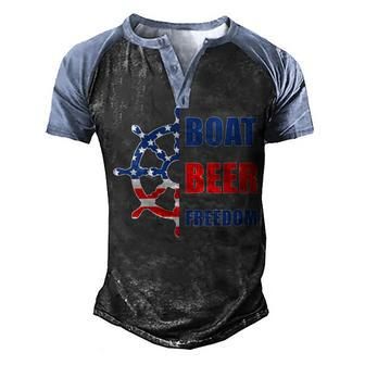 Womens Boat Beer Freedom Nautical Boating 4Th Of July Boaters Men's Henley Shirt Raglan Sleeve 3D Print T-shirt - Seseable