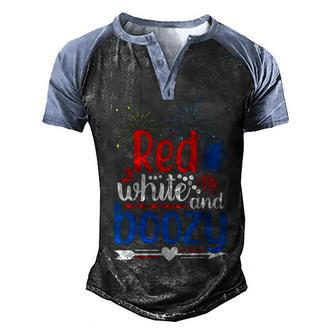 Womens Red White And Boozy Alcohol Booze 4Th Of July Beer Party Men's Henley Shirt Raglan Sleeve 3D Print T-shirt - Seseable
