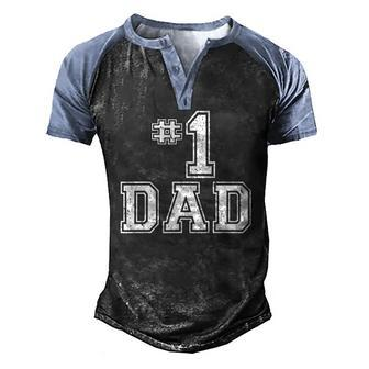 1 Dad Number One Daddy Fathers Day Vintage Style Men's Henley Raglan T-Shirt | Mazezy