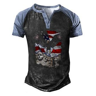 4Th Of July American Bald Eagle Mount Rushmore Merica Flag Men's Henley Raglan T-Shirt | Mazezy