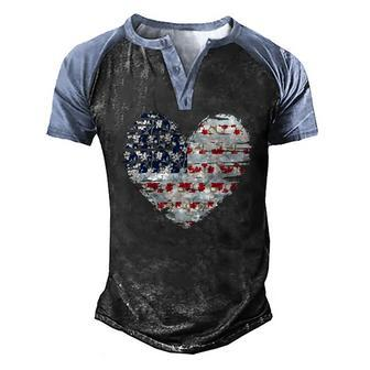 4Th Of July For Women American Flag Floral Heart Men's Henley Raglan T-Shirt | Mazezy