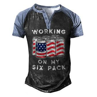 4Th Of July Drinking Working On My Six Pack Men's Henley Raglan T-Shirt | Mazezy