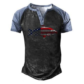 4Th Of July Fishing American Flag River Lake Men's Henley Raglan T-Shirt | Mazezy