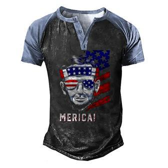 Abraham Lincoln 4Th Of July Merica Men Women American Flag Men's Henley Raglan T-Shirt | Mazezy