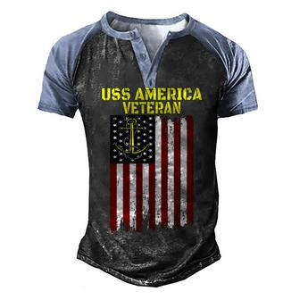 Aircraft Carrier Uss America Cv-66 Cva-66 Veterans Day T-Shirt Men's Henley Shirt Raglan Sleeve 3D Print T-shirt - Monsterry DE