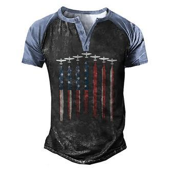 Airplane Pilot Flying Usa Flag Patriot American 4Th Of July Men's Henley Raglan T-Shirt | Mazezy