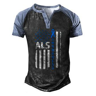 Als Awareness Blue Ribbon Us America Flag 2022 Men's Henley Raglan T-Shirt | Mazezy