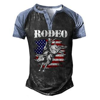 American Flag 4Th Of July Vintage Usa Flag Rodeo Men's Henley Raglan T-Shirt | Mazezy