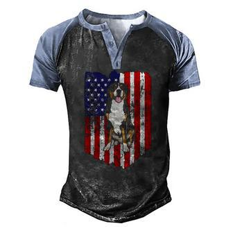 American Flag Greater Swiss Mountain Dog 4Th Of July Usa Men's Henley Raglan T-Shirt | Mazezy