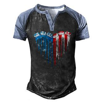 American Flag Heart 4Th Of July Patriotic Men's Henley Raglan T-Shirt | Mazezy