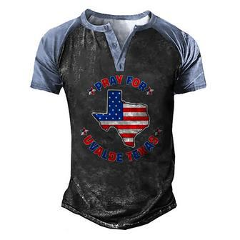 American Flag Pray For Uvalde Texas Men's Henley Raglan T-Shirt | Mazezy