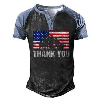 American Flag Soldiers Usa Thank You Veterans Proud Veteran Men's Henley Raglan T-Shirt | Mazezy