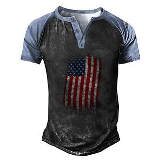 American Flag4th Of July Patriotic Usa Flag Men's Henley Raglan T-Shirt | Mazezy