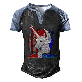 Americorn Unicorn American Flag Patriotic Men's Henley Raglan T-Shirt | Mazezy