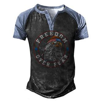 Mens Anti Lockdown Freedom Over Fear Usa Flag Re-Open America Men's Henley Raglan T-Shirt | Mazezy