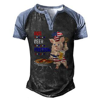 Bbq Beer Freedom Pig American Flag Men's Henley Raglan T-Shirt | Mazezy