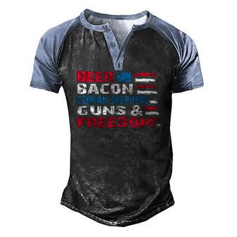 Beer Bacon German Shepherd Guns & Freedom Tee July Men's Henley Raglan T-Shirt | Mazezy
