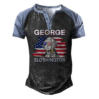 Beer George Sloshington American Flag 4Th Of July Men's Henley Raglan T-Shirt | Mazezy