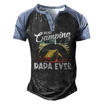Best Camping Papa Ever Vintage Camper Men's Henley Raglan T-Shirt | Mazezy