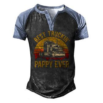 Mens Best Truckin Pappy Ever Big Rig Trucker Fathers Day Men's Henley Raglan T-Shirt | Mazezy