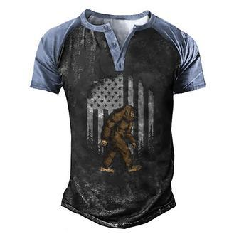 Bigfoot American Flag 4Th Of July Retro Vintage Sasquatch Men's Henley Raglan T-Shirt | Mazezy