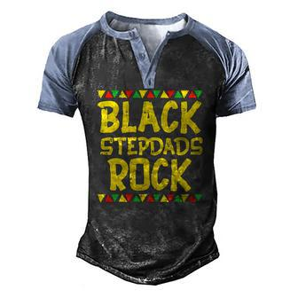 Black Stepdad Rock Kente African American Pride History Men's Henley Raglan T-Shirt | Mazezy