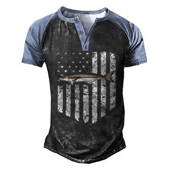Black White American Flag Cobia 4Th Of July Fish Men's Henley Raglan T-Shirt | Mazezy