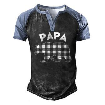 Mens Black And White Buffalo Plaid Papa Bear Christmas Pajama Men's Henley Raglan T-Shirt | Mazezy